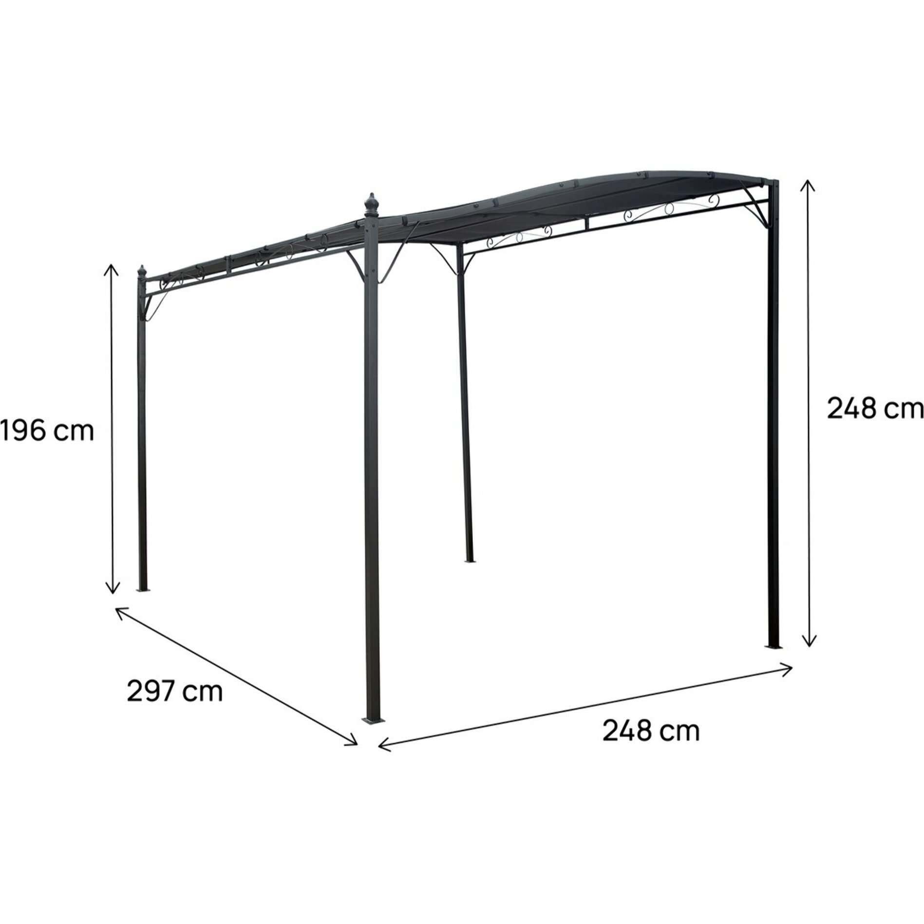 Pergola adossée inclinée en métal - 3 x 2.5 m - Gris