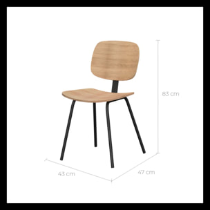 Lot de 2 chaises en bois plaqué frêne et pieds en métal - Hoodie