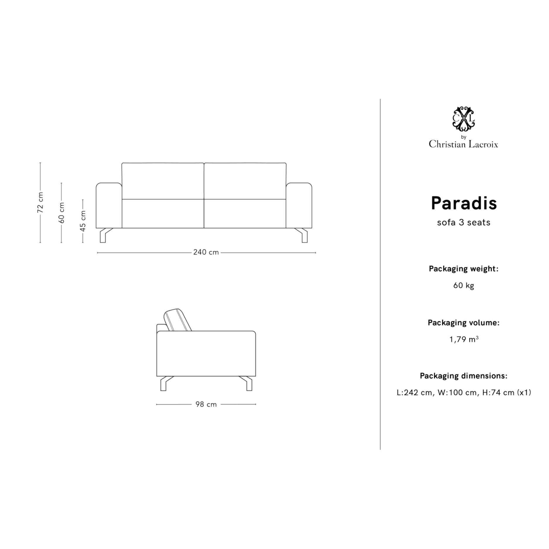 Canapé "Paradis" 3 places en cuir véritable graphite