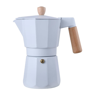 cafetera para 3 tazas en aluminio blanco con mango de madera
