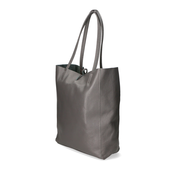 Chicca Borse - Borsa a Spalla Shopper Donna in Vera Pelle - Colore Grigio Scuro