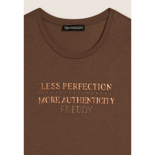 T-shirt donna manica lunga con grafica metallizzata