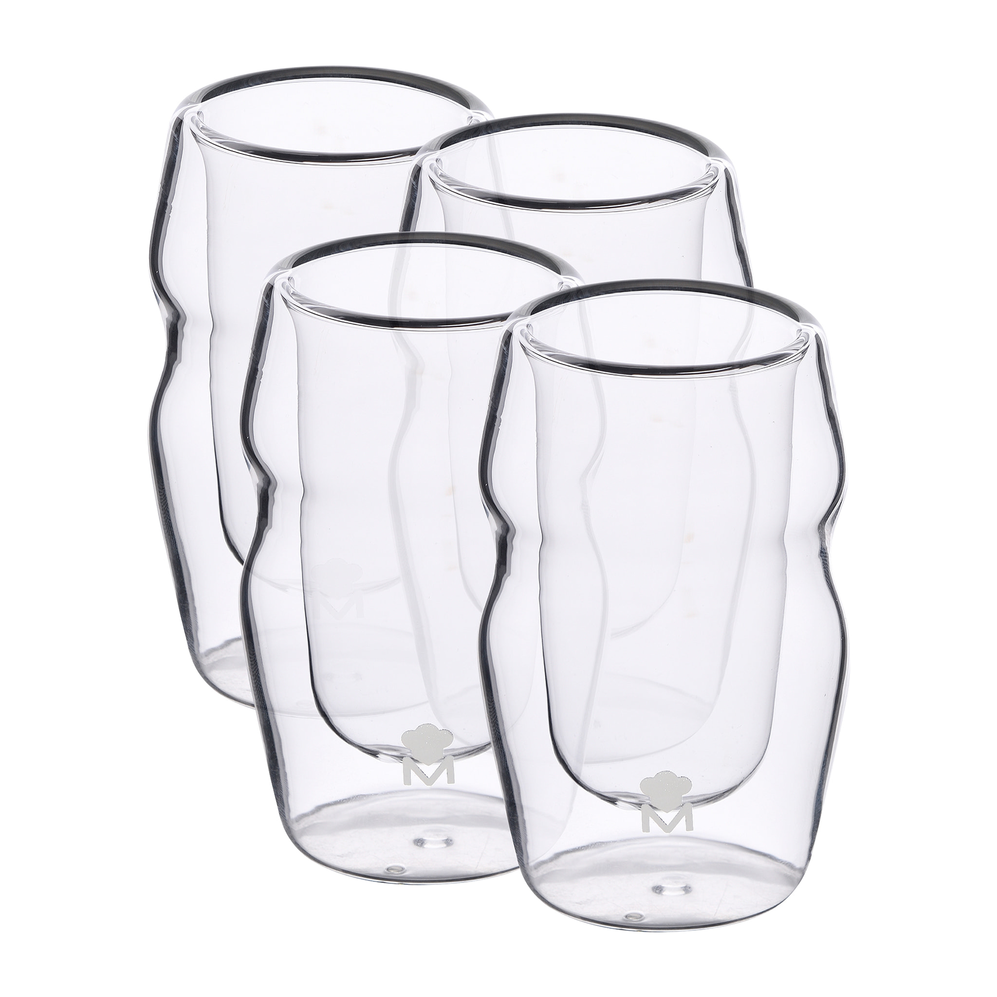 Masterpro Mixology - Juego de 4 Piezas Vaso Licor 50 ml, Borosilicato, Doble pared, Transparencia, Desde -20º hasta 200º