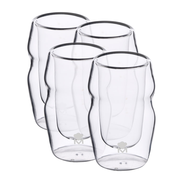 Masterpro Mixology - Juego de 4 Piezas Vaso Licor 50 ml, Borosilicato, Doble pared, Transparencia, Desde -20º hasta 200º