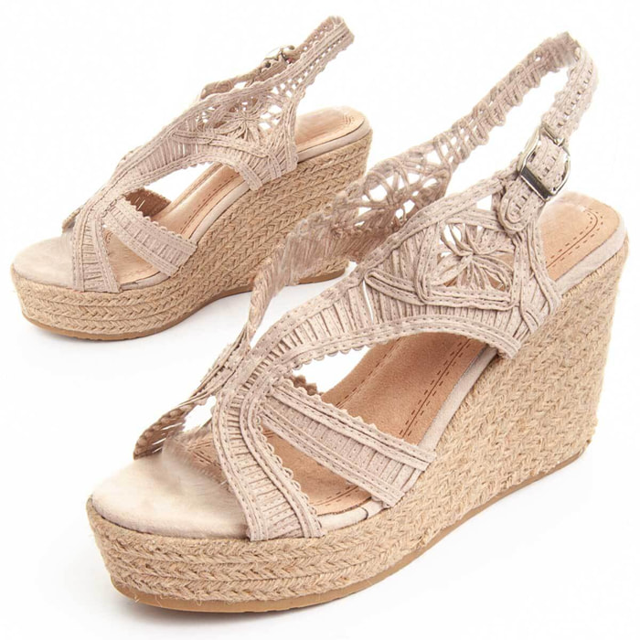 Sandalia de cuña 12 cm beige