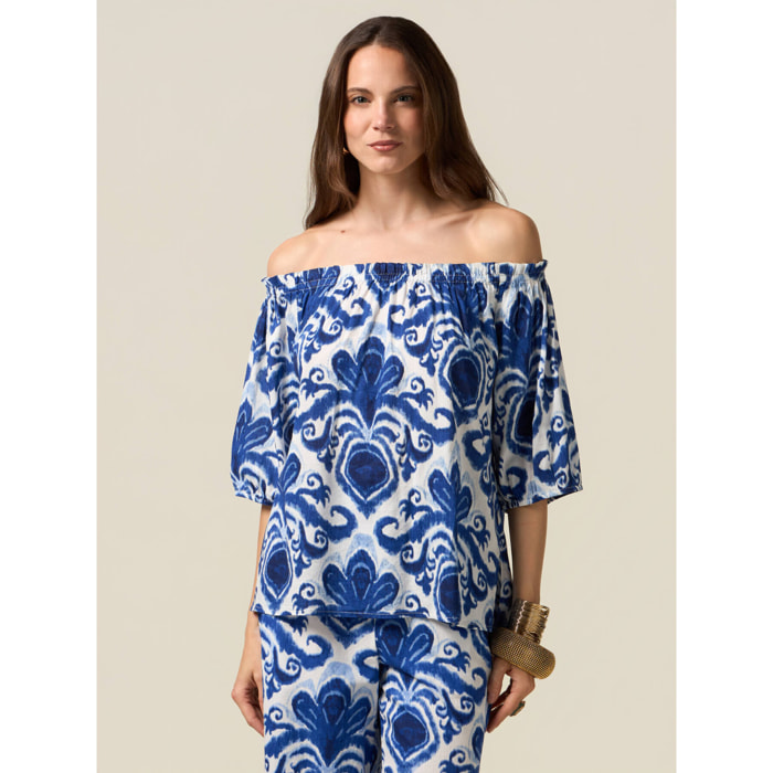 Oltre - Blusa con hombros descubiertos - Azul