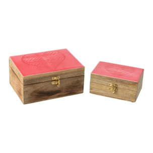 J-Line Set 2 Boite Coeur Bois De Manguier Rose