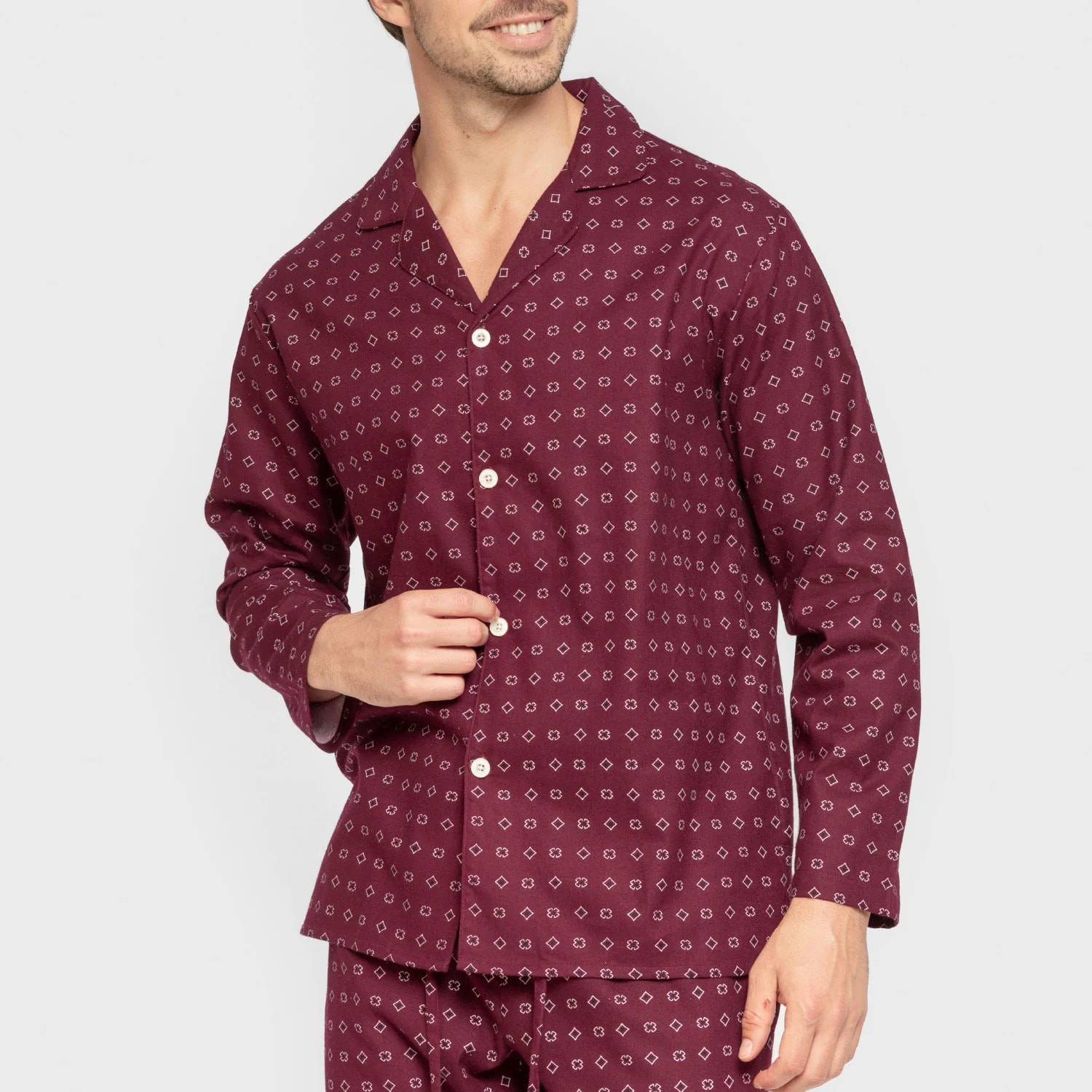 Pigiama in flanella a maniche lunghe da uomo loui burgundy