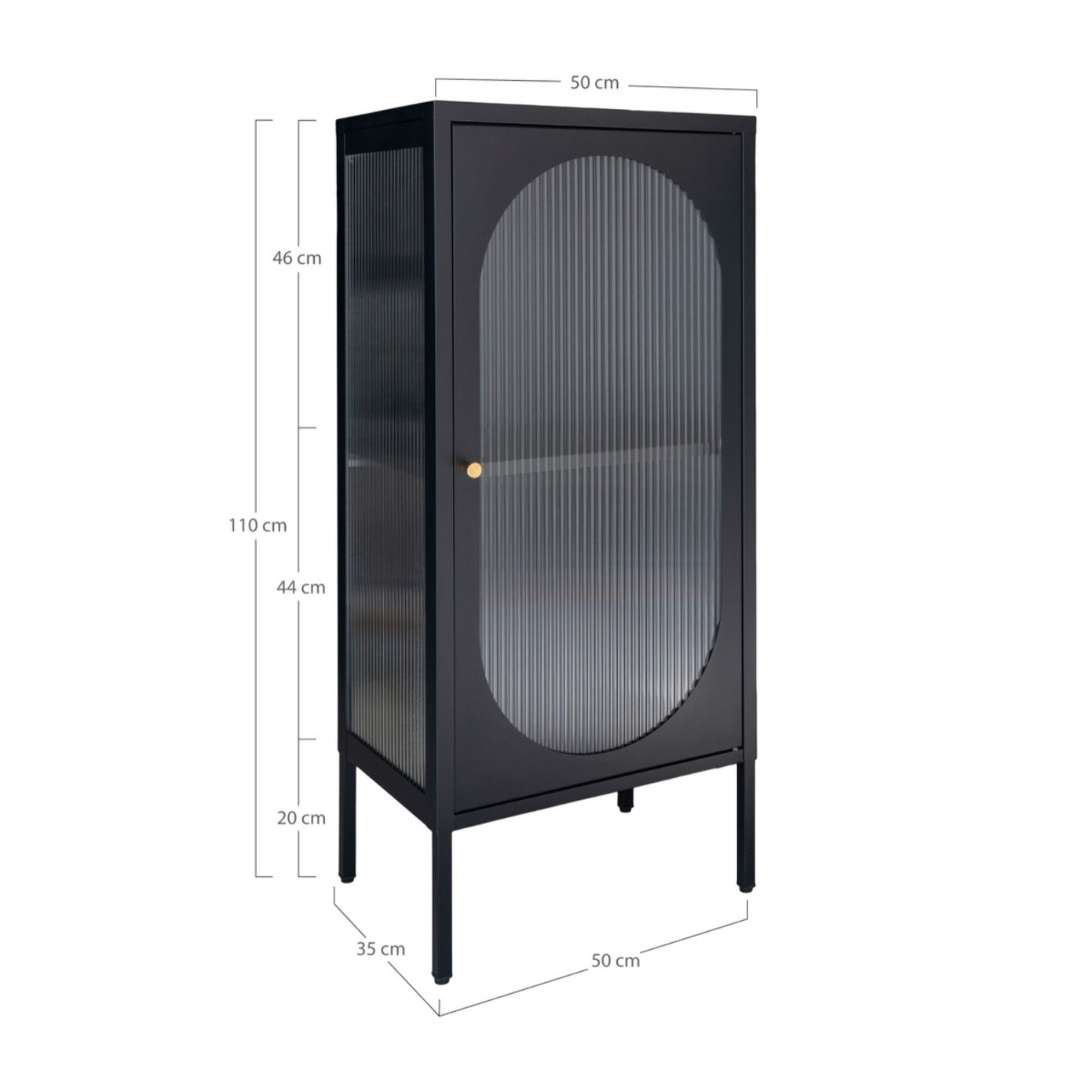 Adelaide Vetrina in Acciaio Nero con Porta in Vetro Rigato
