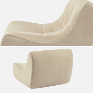 Fauteuil chauffeuse en velours style contemporain 3 places beige