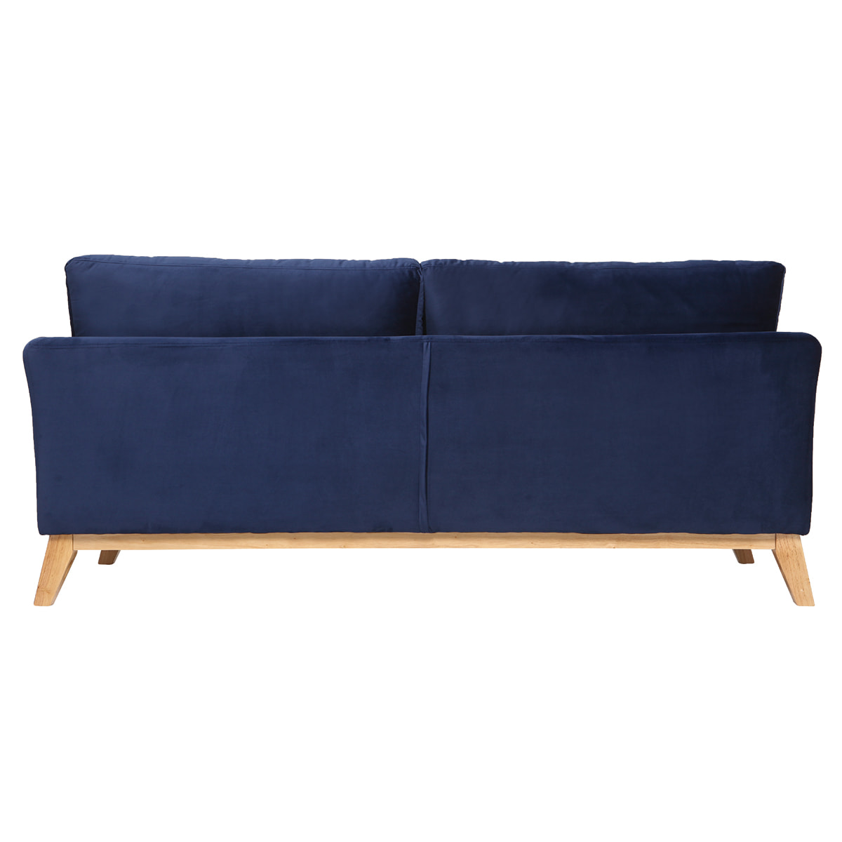 Canapé scandinave déhoussable 3 places en tissu velours bleu nuit et bois clair OSLO