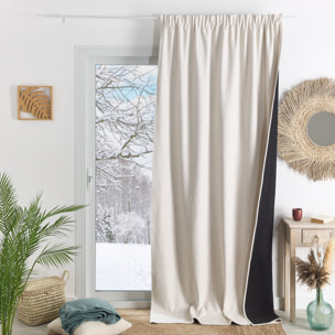 Rideau thermique phonique et semi occultant à galons fronceurs KONFOR - Blanc cassé