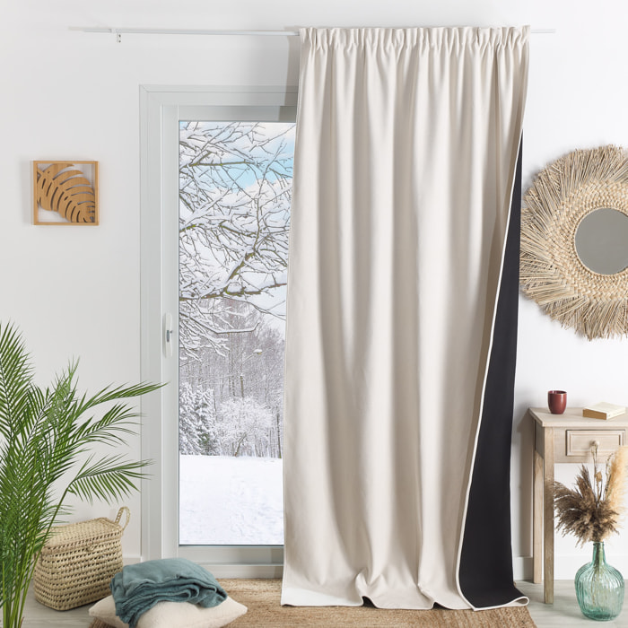 Rideau thermique phonique et semi occultant à galons fronceurs KONFOR - Blanc cassé