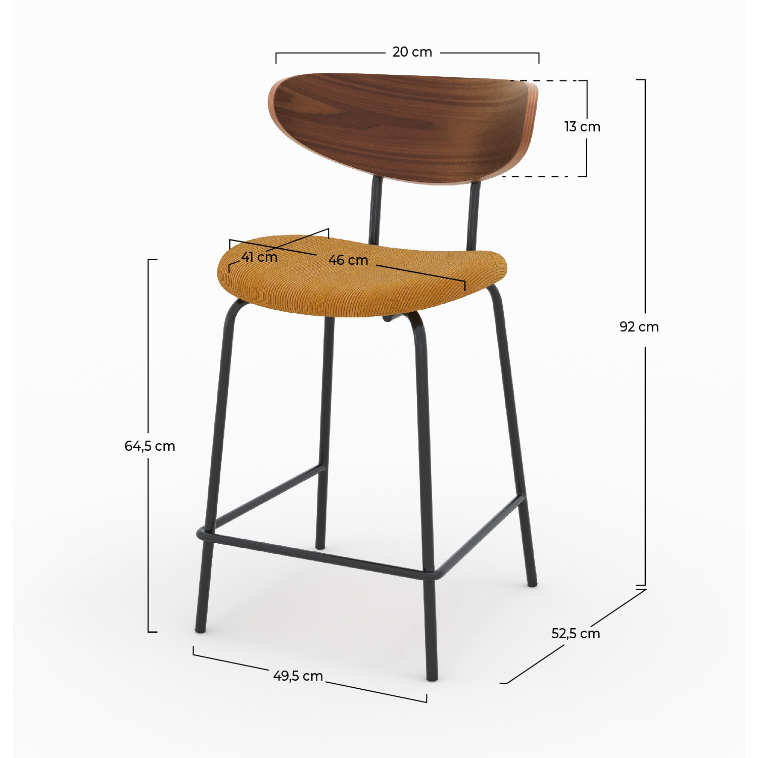Lot de 2 chaises pour îlot central en velours côtelé jaune 64.5 cm - Jade