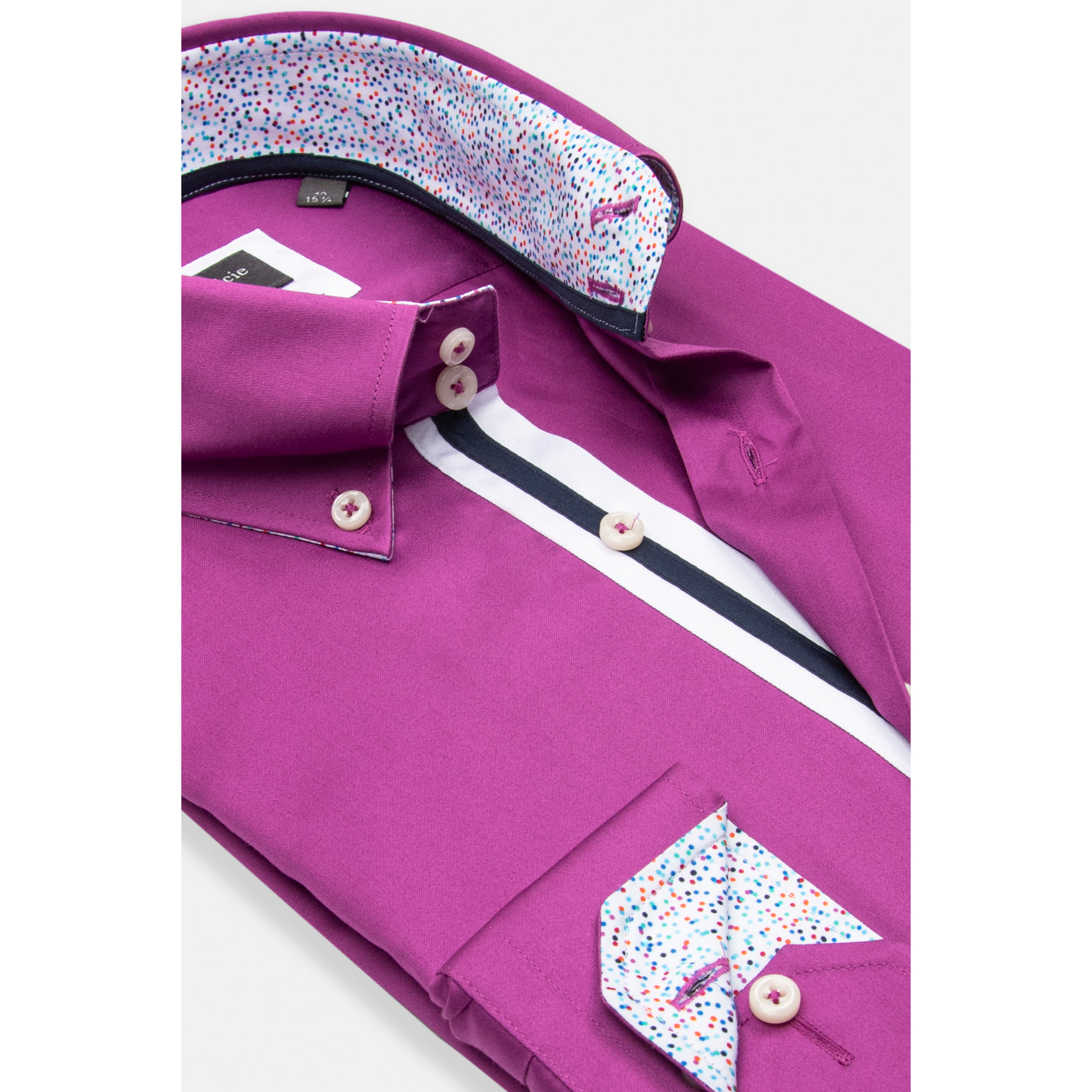 Camicia Uomo 2 Bottoni Button Down Slim Satin Unito Viola Ciclamino