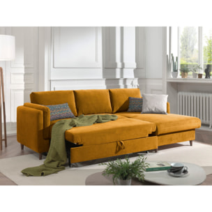 Brooke - canapé d'angle droit - convertible avec coffre - 4 places - en velours - Jaune