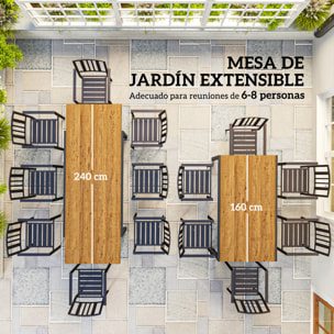 Mesa de Jardín Extensible Mesa de Comedor Exterior Ajustable 160-240 cm con Borde de Aluminio Carga 70 kg Mesa Rectangular para 6-8 Personas para Patio Terraza Marrón