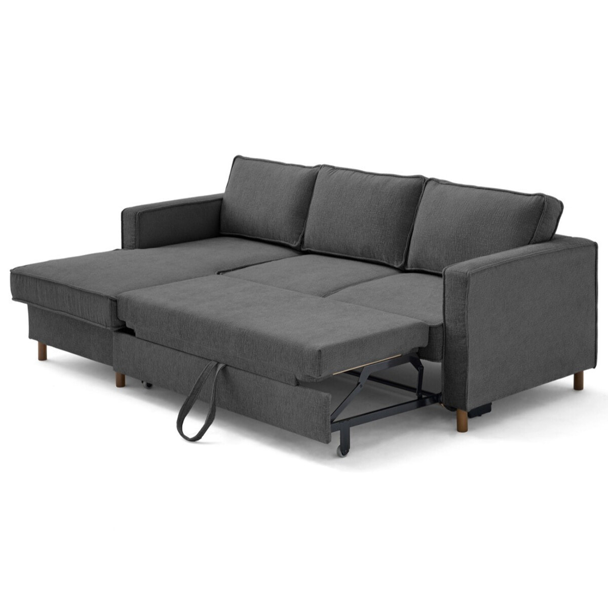 Jake - canapé d'angle gauche 4 places convertible avec coffre en tissu velours relief - Gris Anthracite