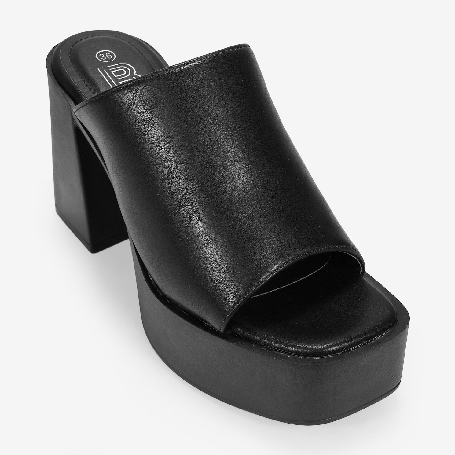 Sandalias mule negras con tacón ancho