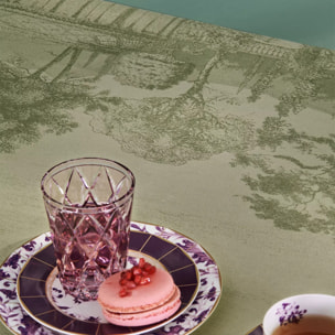 Serviette pur coton motif jacquard vert Jardin spirituel olive