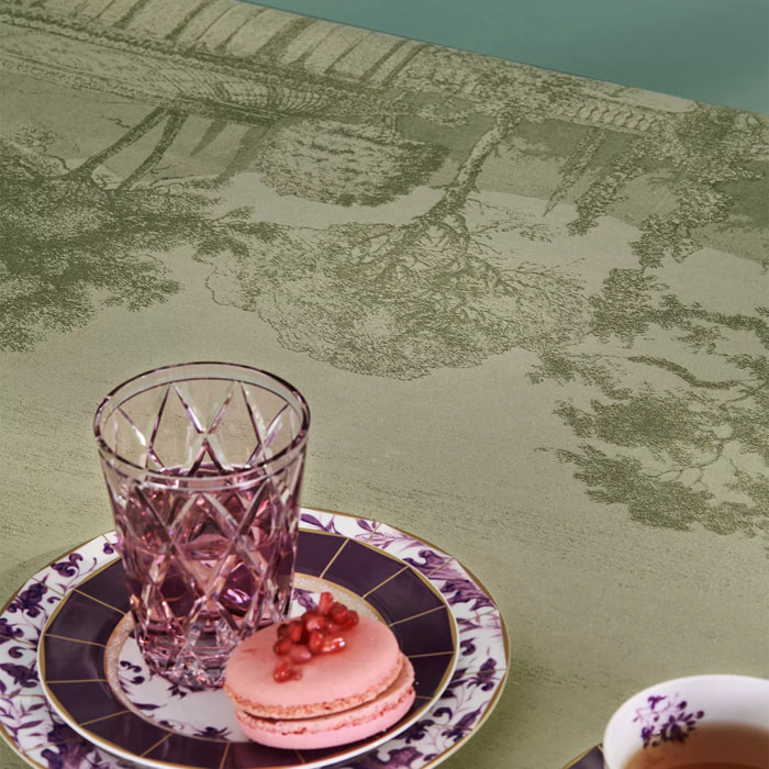 Serviette pur coton motif jacquard vert Jardin spirituel olive