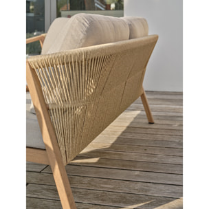 GOYA - Salon bas de jardin 5 pl en aluminium imitation bois, coussins