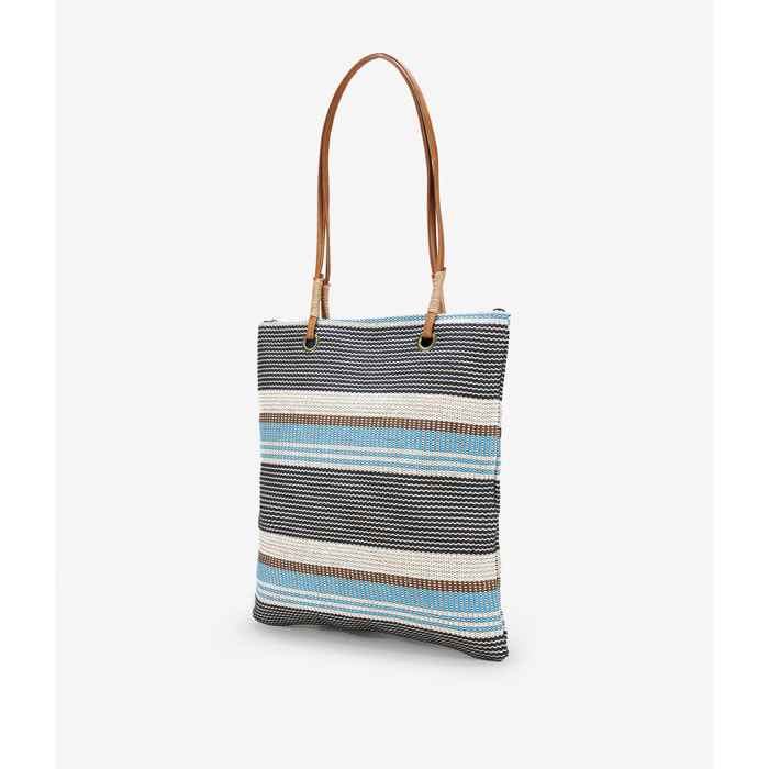 Bolso de playa tipo shopper azul en rafia