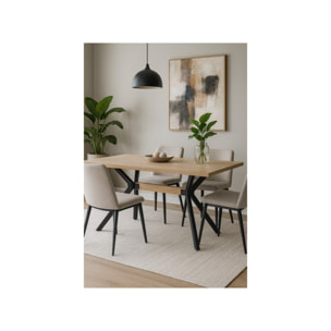 Table de Repas 90 x 180 cm Décor Chêne Clair et Métal Noir - ESTA