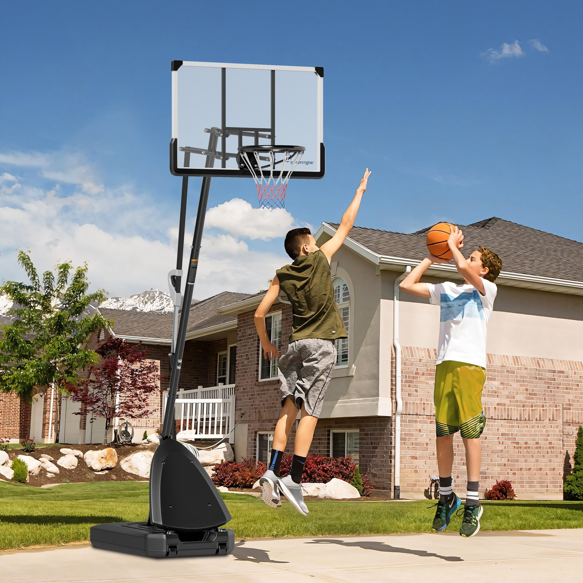 Canasta de Baloncesto para Exterior, Altura Ajustable de 16 Niveles, 150-305 cm, Canasta de Baloncesto Portátil con Ruedas, Base Rellenable y Sistema de Retorno, para Adultos y Adolescentes