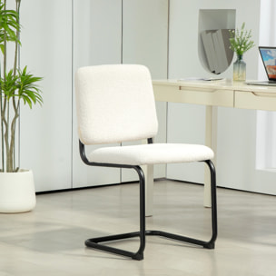 Chaise design cantilever - chaise visiteur - métal noir effet laine bouclée blanc crème