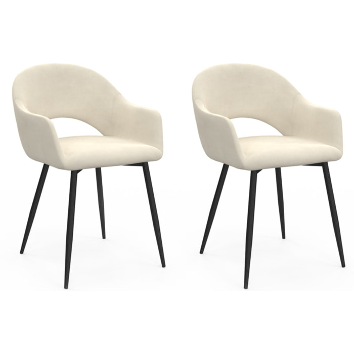 Chaises Rebecca en velours crème et pieds métal - lot de 2