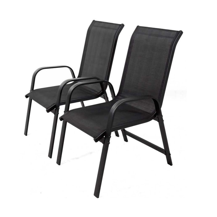 Lot de 2 fauteuils de jardin ''Porto'' alu/textilène - Noir