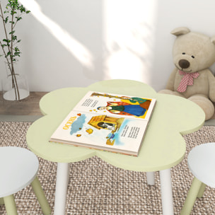 ZONEKIZ Set Tavolo e Sedie per Bambini 2-5 Anni, 3 pezzi in MDF e Legno di Pino con Design a Fiori, Giallo e Bianco