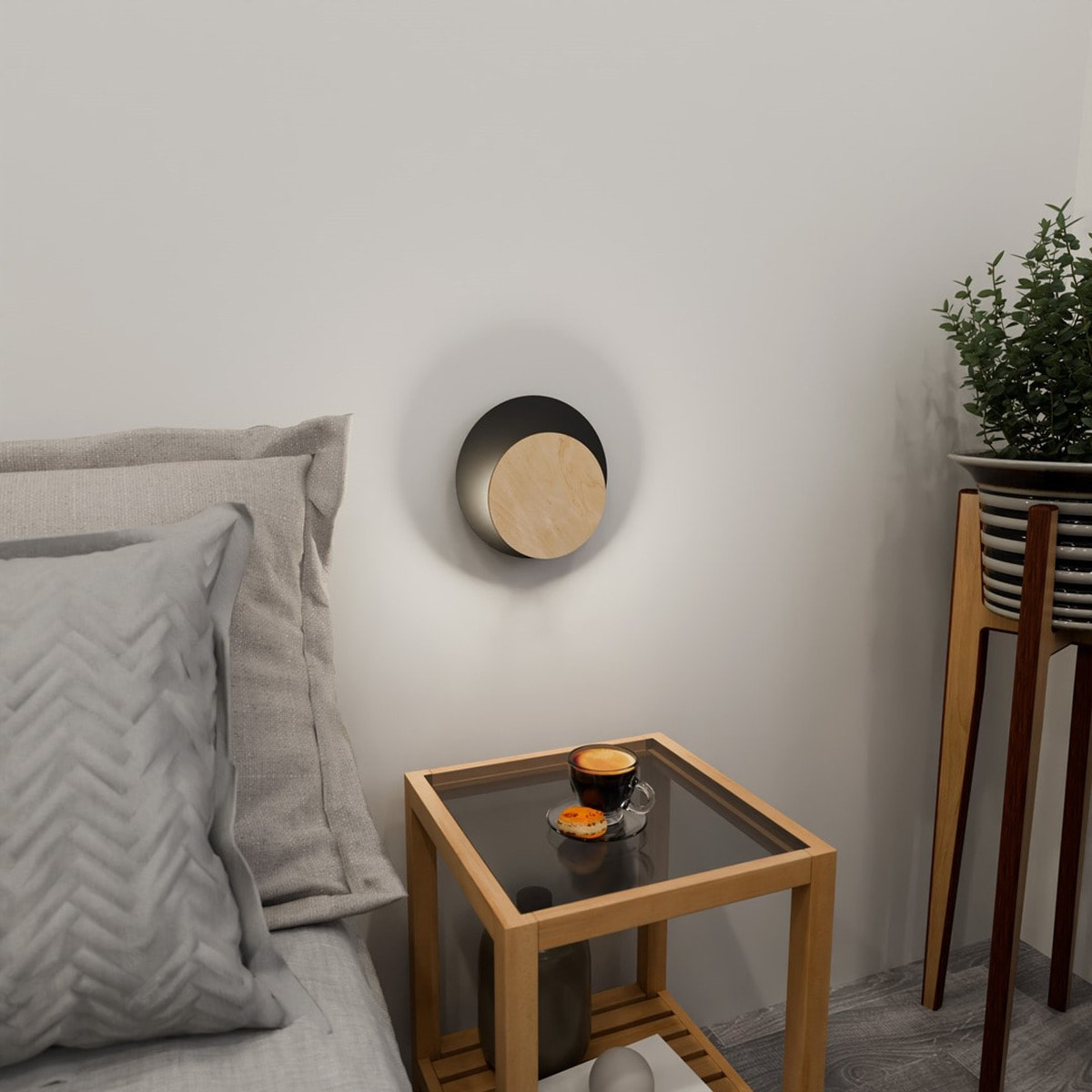 Lampada a parete CIRCLE in acciaio nero opaco e legno