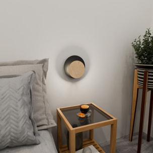 Lampada a parete CIRCLE in acciaio nero opaco e legno