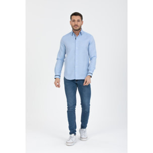 Camicia Uomo 1 Bottoni Button Down Slim Armaturato Fantasia Celeste/Bianco