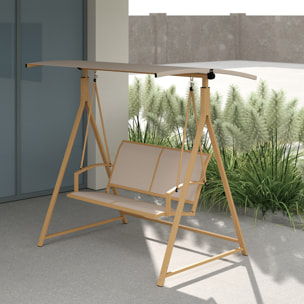 Columpio de Jardín Exterior de 2 Plazas Balancín de Jardín Exterior con Toldo Ajustable 90° Protección UV 30+ y Estructura Triangular de Metal Carga 220 kg 160x112x162 cm Caqui