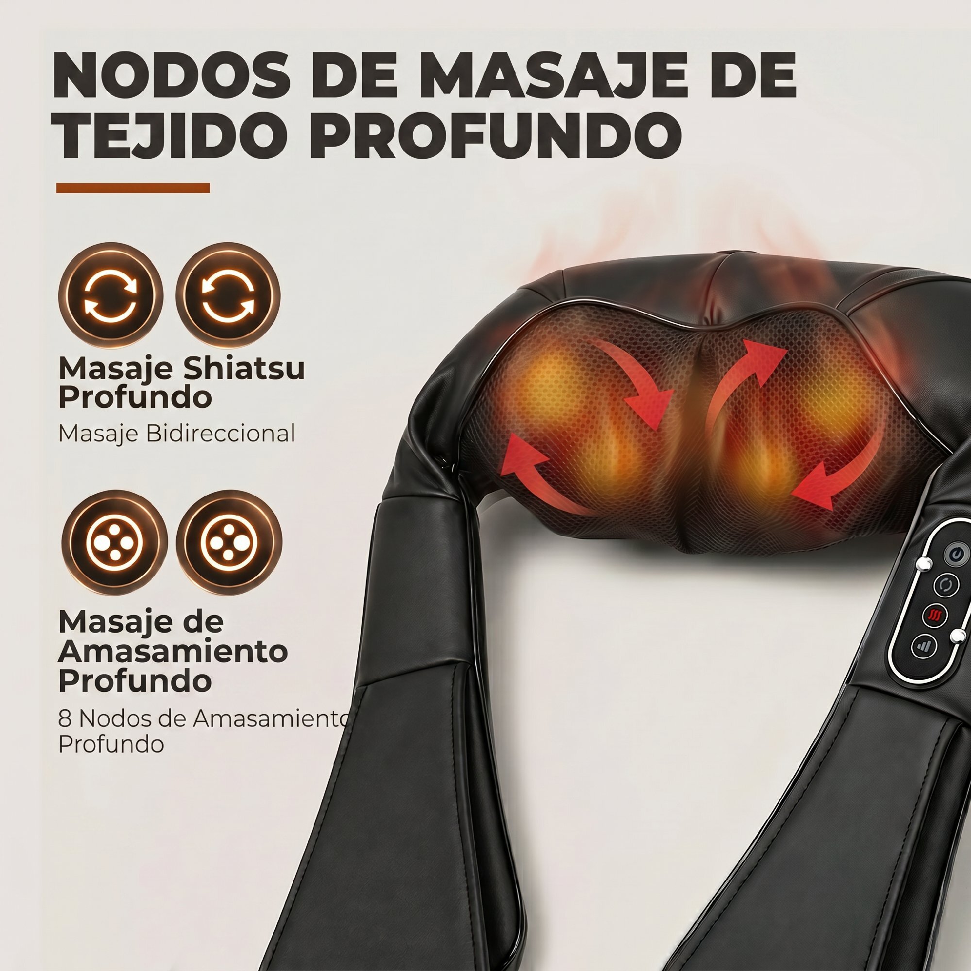 Masajeador Cervical y Espalda con Calor y 8 Nodos Shiatsu, 3 Intensidades de Amasamiento 3D Masajeador de Cuello y Hombros, para Aliviar la Fatiga Muscular en Casa, Oficina y Coche