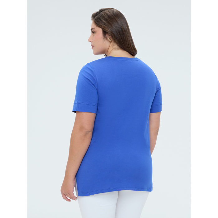 Fiorella Rubino - T-shirt in cotone con stampa e perline - Bluette