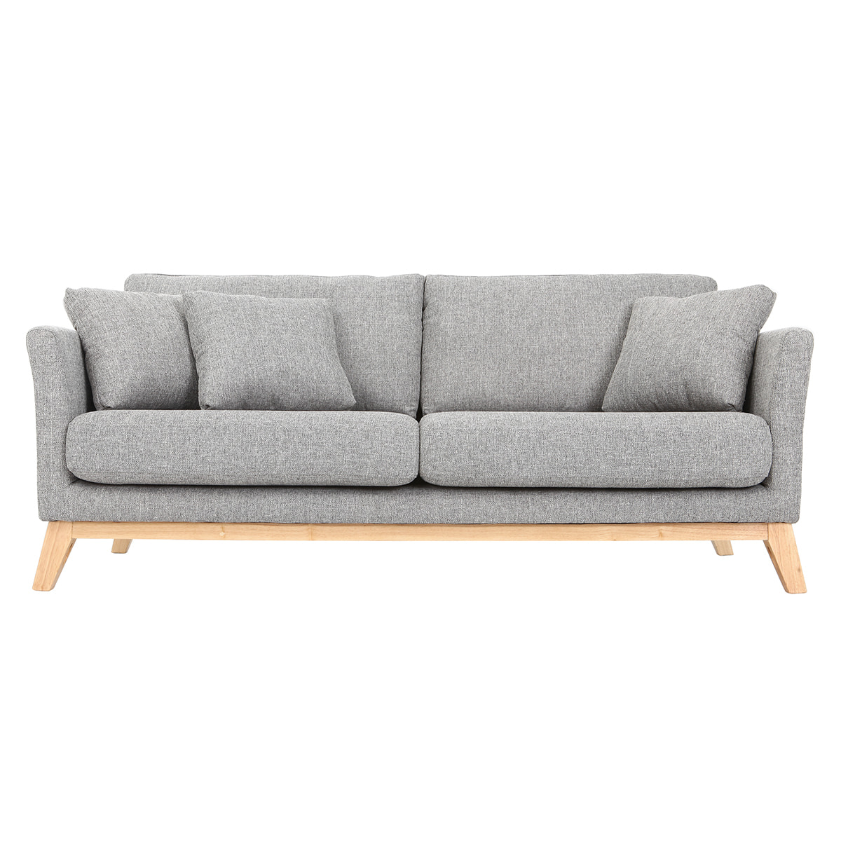 Canapé scandinave déhoussable 3 places en tissu gris clair et bois clair OSLO