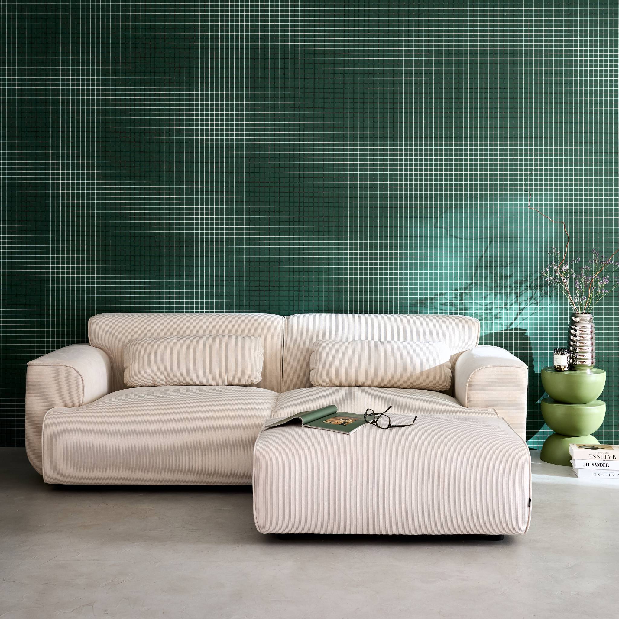 Pouf, repose-pieds pour canapé 3 places Wallas velours côtelé WALLAS