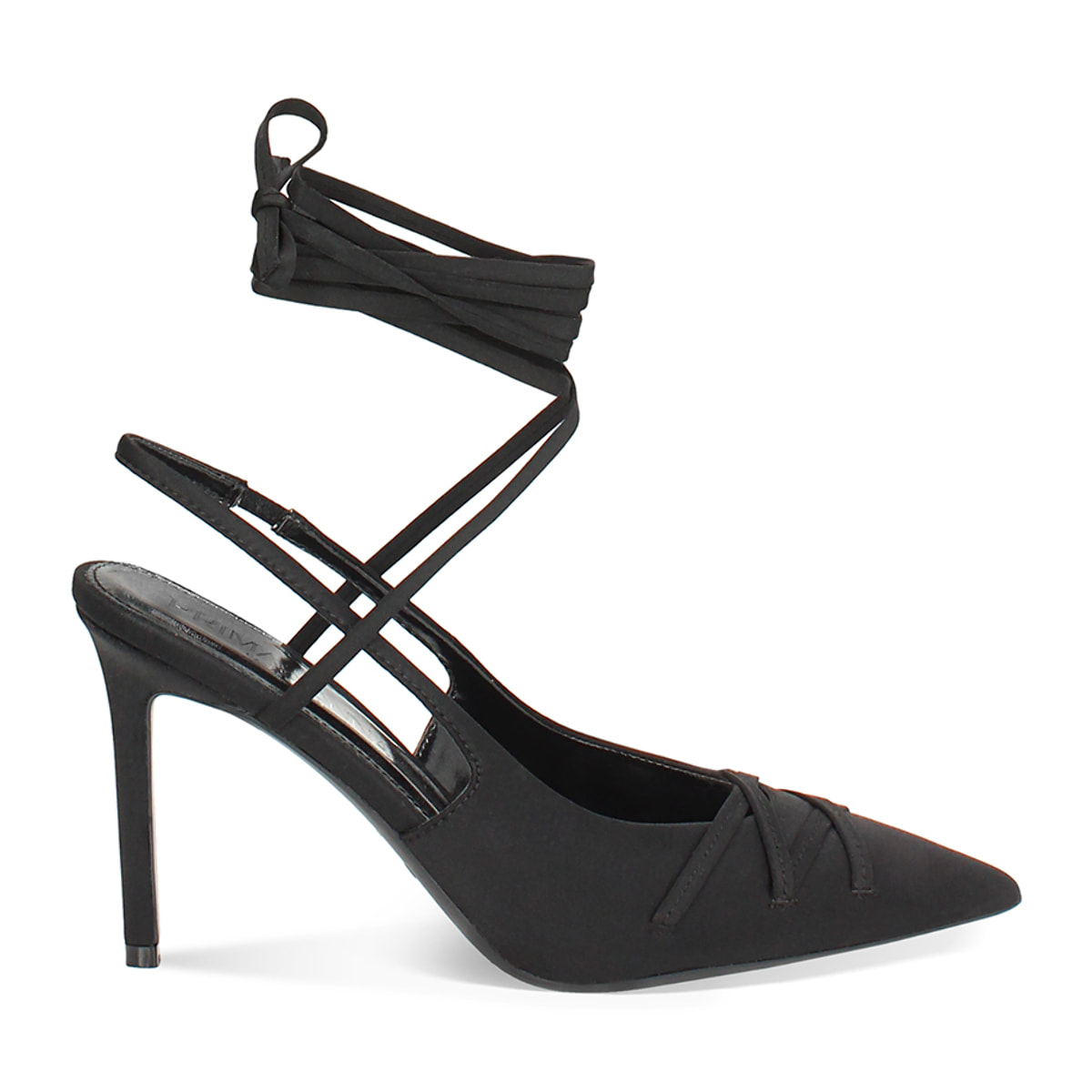 Décolleté slingback donna nere con lacci, tacco 9,5 cm