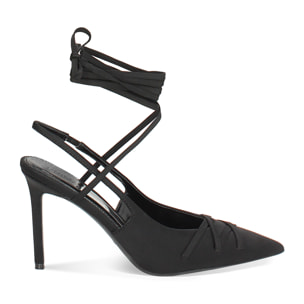 Décolleté slingback donna nere con lacci, tacco 9,5 cm