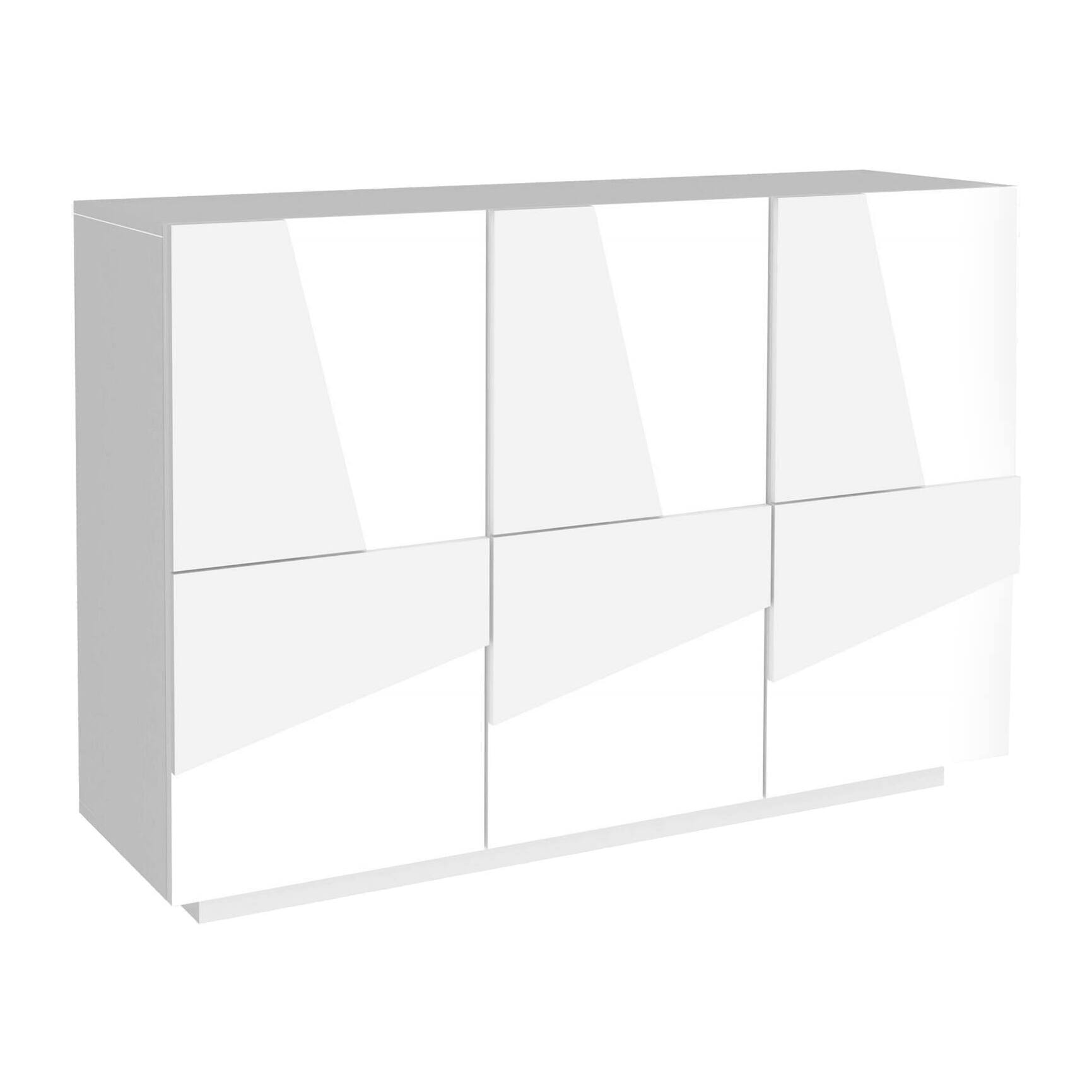 Mobile da ingresso a 3 ante e ripiani interni, Made in Italy, Entratina moderna, Credenza per atrio, cm 121x38h86, colore Bianco lucido