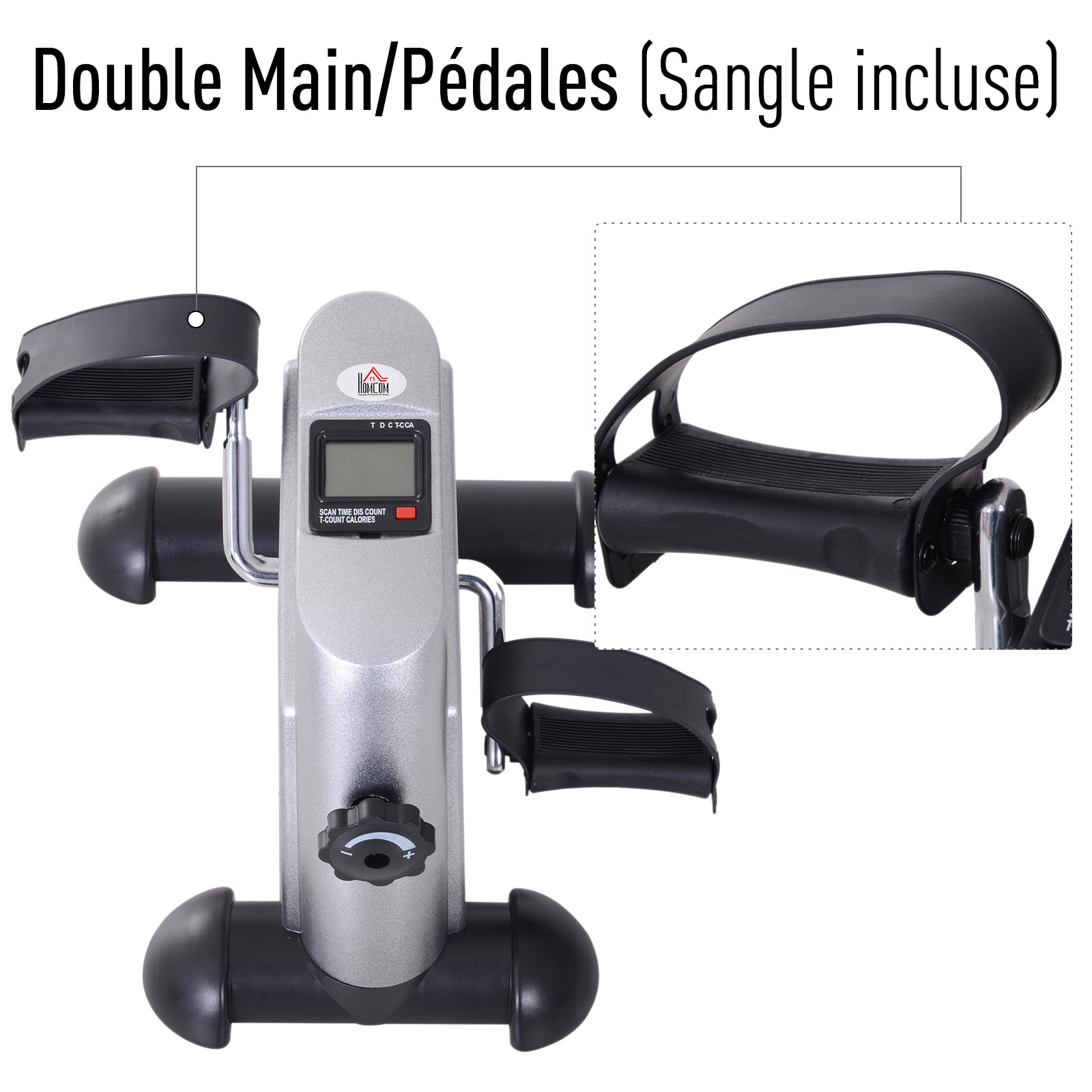 Mini vélo d'appartement pour jambes bras appareil de fitness avec écran LCD dim. 39L x 40l x 31H cm argenté