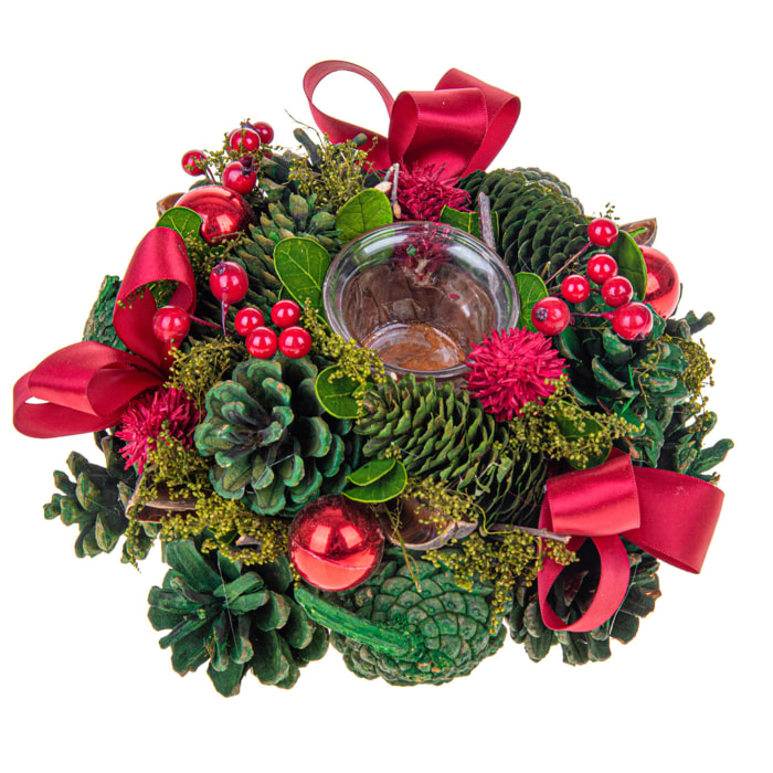 Porta Candela Natale con Fiocchi - Pezzi 1 - Colore Verde - 22x4Hx22cm - Bianchi Dino