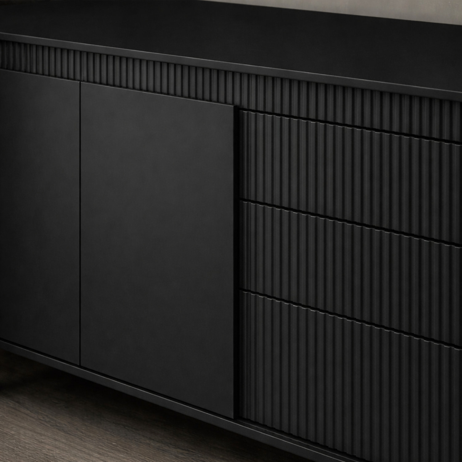 Madia Credenza 2 Ante 3 Cassetti Push To Open Con Ripiani E Vani Mobile Soggiorno Design Moderno Con Piedini In Metallo 187.1 x 81.4 x 39.5 Cm Nero
