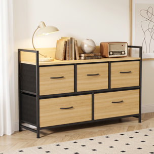 Mueble Organizador Cajonera de Tela con Cajones Plegables Estante Abierto y Marco de Acero Estilo Industrial para Salón Recibidor Dormitorio 98x29x63 cm, Roble