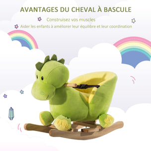 Jouet à bascule dinosaure ceinture de sécurité effet sonore 32 chansons bois peluche verte