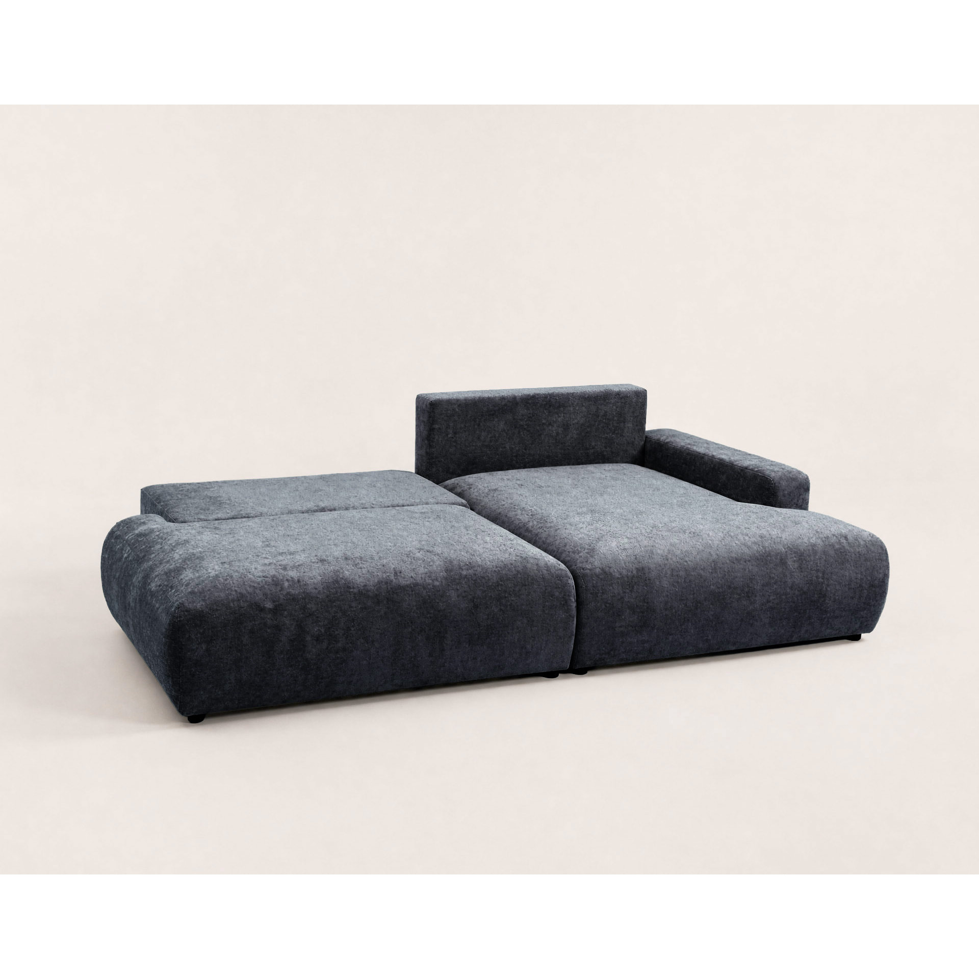 Pivoine - Canapé d'angle ouvert droit 4 places convertible avec coffre en tissu texturé - Bleu marine